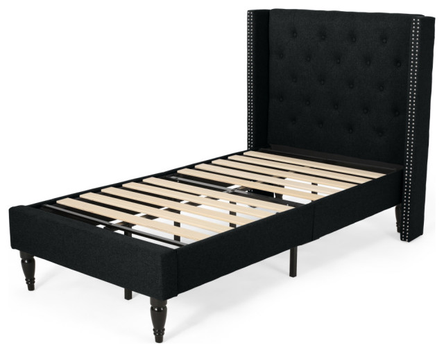 Ophelia Contemporary Upholstered Twin Bed Platform Traditional Platform Beds By Gdfstudio Houzz