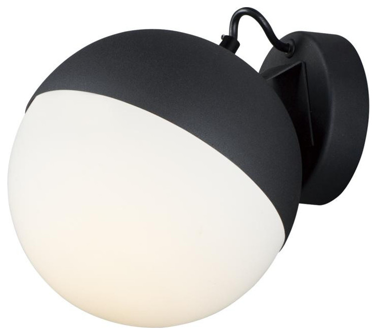 Half Moon Wall Sconce, 1Light, LED, Black, Satin White Glass, 7.75"W
