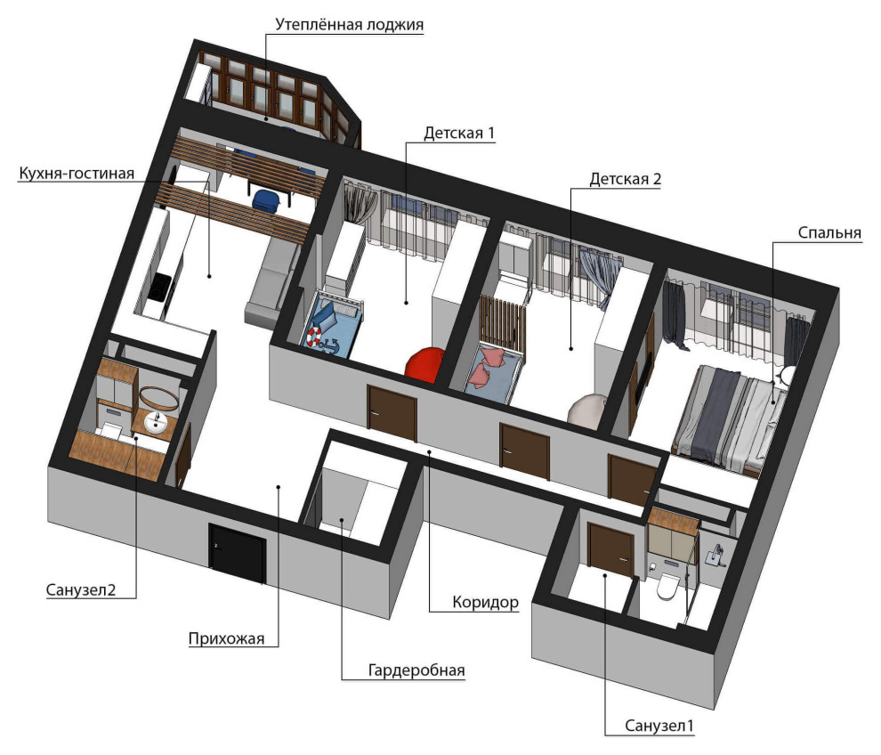 Схема квартиры в объёме