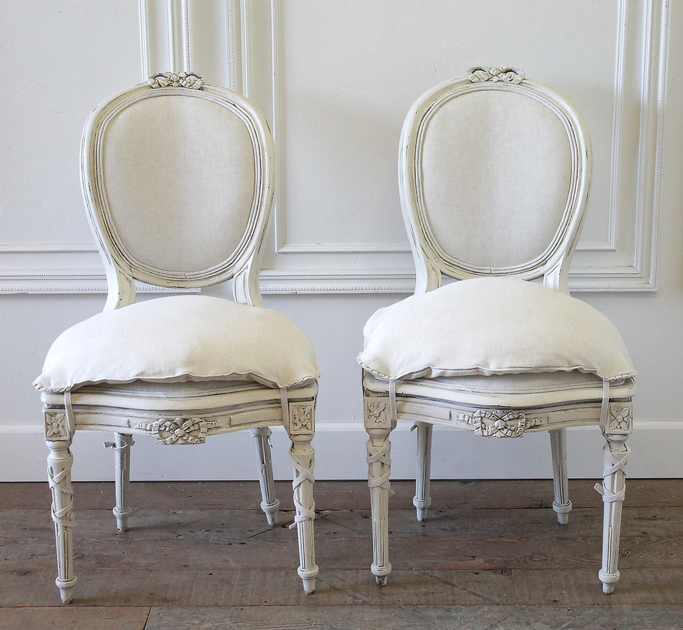 Set of 8 Antique Louis XVI Style Painted and Upholstered Dining Chairs