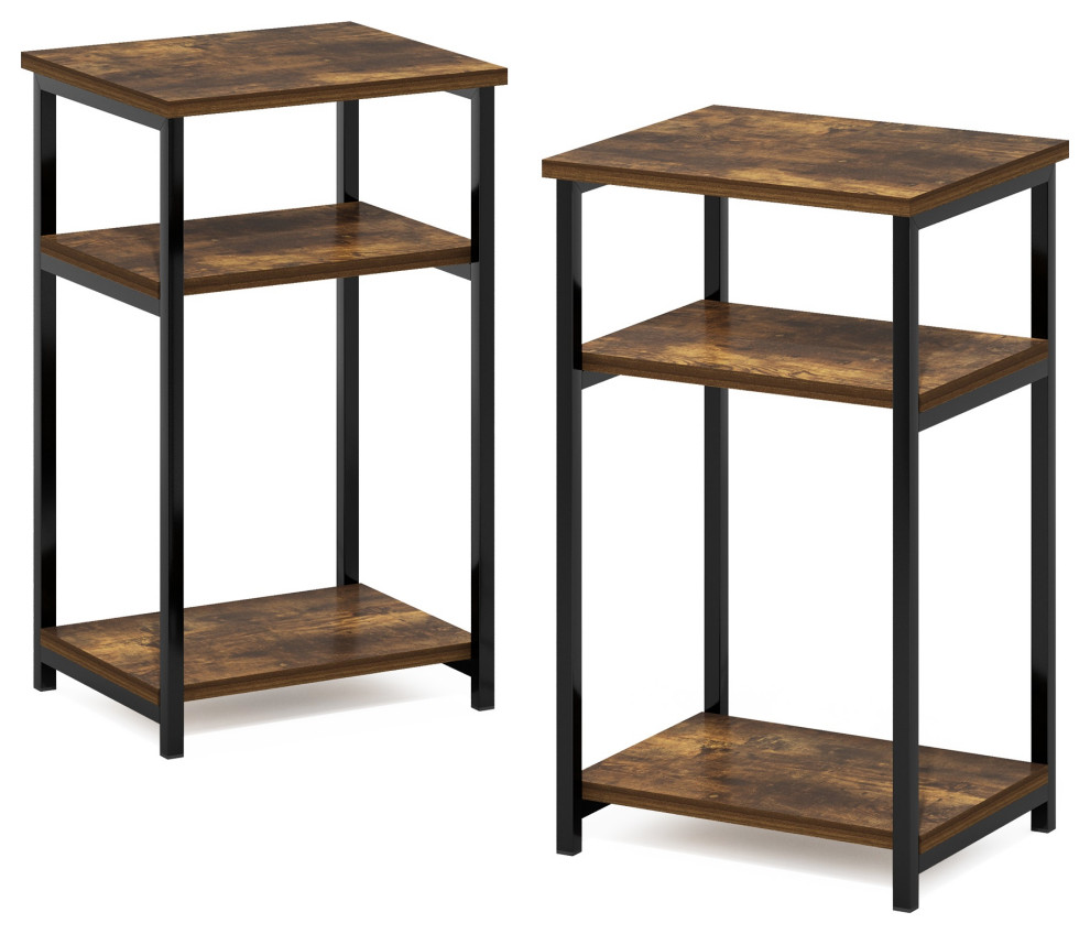Just 3-Tier Metal Frame End Table With Storage Shelves 2-Pack Amber Pine
