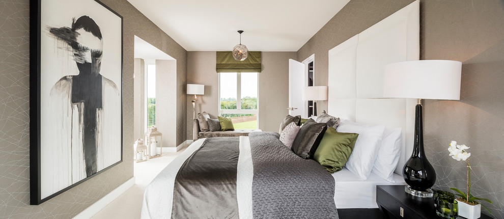 Contemporary bedroom in Hampshire.