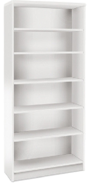 72" Five Shelf Modern White Bookcase