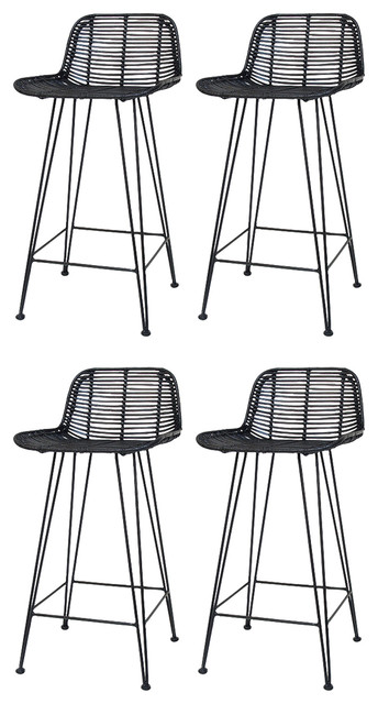 Rattan Bali Bar Stools, Black, Set of 4