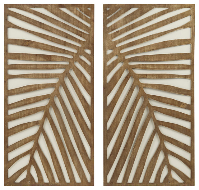 Madison Park Carved Palm Leaves Tropical 2Piece Wood Wall Art Set
