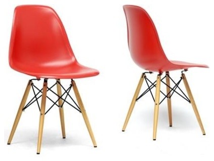 Wholesale Interiors - Azzo Red Plastic Mid-Century Modern Shell Chair (Set of 2)
