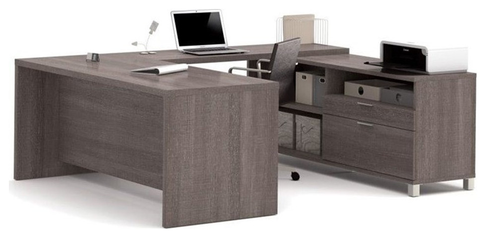 Bestar Pro-Linea U Shaped Computer Desk in Bark Grey