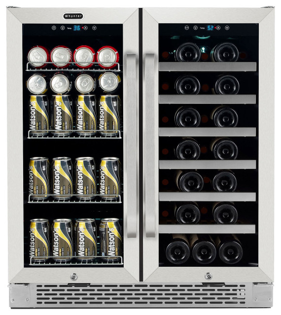 30″ BuiltIn French Door Dual Zone 33 Bottle Wine Refrigerator 88 Can