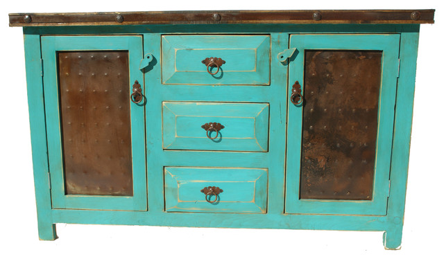 Rustic Turquoise Bathroom Vanity 3 Drawer Metal Doors, Turquoise, 48"x20"x32"