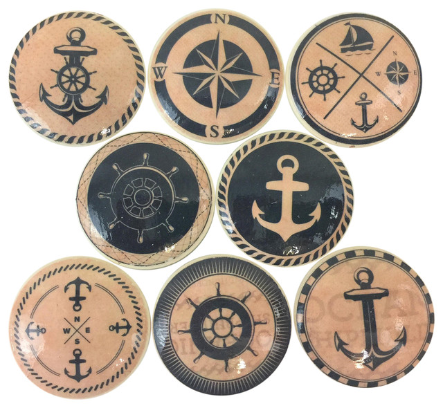 8 Piece Set Navy And Tan Nautical Cabinet Knobs Beach Style