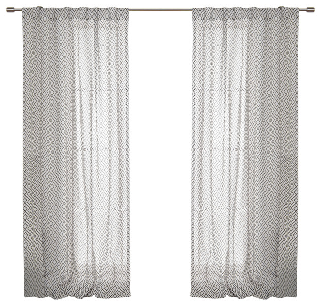 Faux Linen Diamond Trellis Curtains Set Of 2 Contemporary