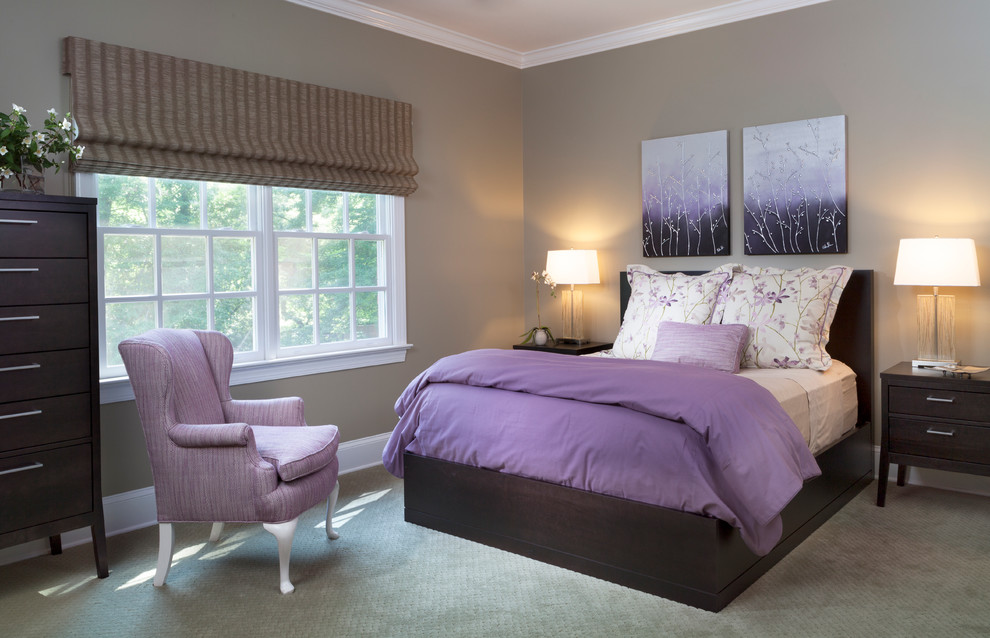 Inspiration for a mid-sized guest carpeted bedroom remodel in DC Metro with beige walls and no fireplace