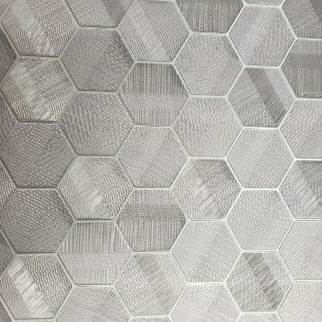 Hexagon Gray Silver Metallic Textured Wallpaper Geometric 3d Contemporary By Wallcoverings Mart Houzz - Grey Metallic Textured Wallpaper
