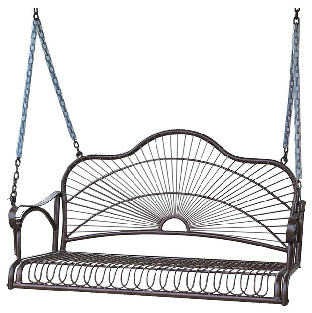 Sun Ray Iron Porch Swing, Hammered Bronze Traditional Porch Swings by VirVentures Houzz