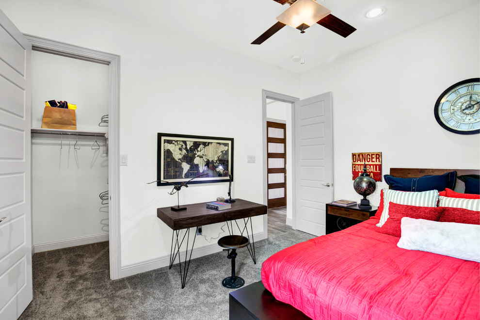 Design ideas for a large contemporary kids' room for boys in Dallas with white walls, carpet and grey floor.