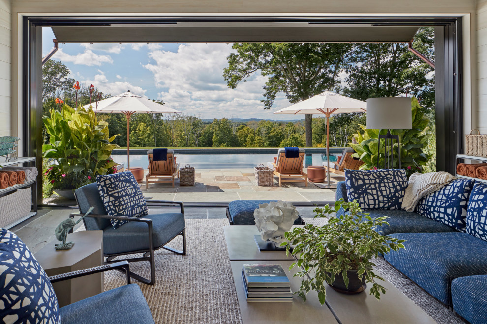 View of the swimming pool with distant mountains beyond. - Farmhouse ...