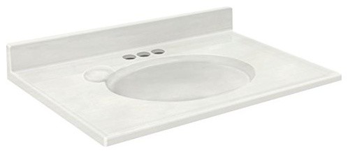 Cultured Marble Bathroom Vanity Top, White on White, 37"x37"x19"