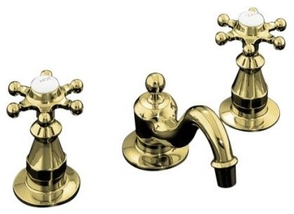 KOHLER K-108-3-PB Antique Widespread Lavatory Faucet in Polished Brass