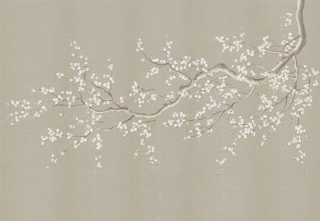 Chinoiserie Wall Mural Cherry Blossoms Asian Wallpaper By The Source Houzz - Habitat Cherry Blossom Decorative Wall Light