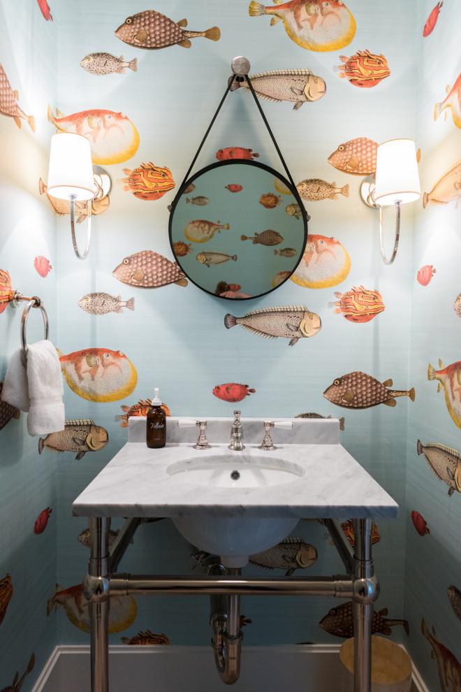 Inspiration for a beach style powder room in Boston.