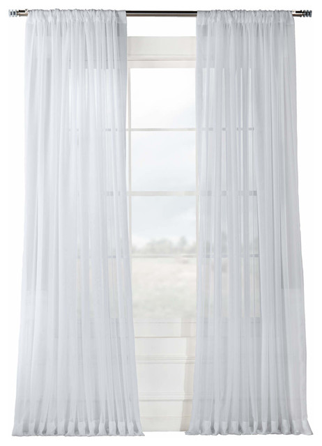 Doublewide Solid White Voile Poly Sheer, Black White Sheer Curtains