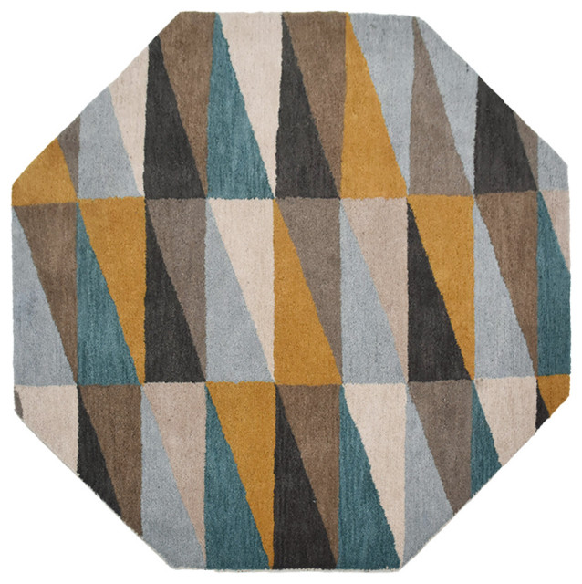 Hand Tufted Wool Area Rug Geometric, [Octagon] 6'x6' - Contemporary ...