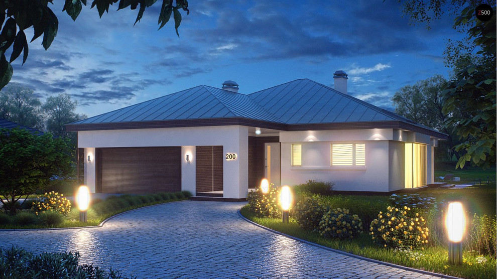 Z200 Удобный одноэтажный дом с гаражом для двух автомобилей, с большой площадью