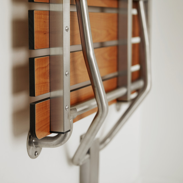 ADA Wall Mount Folding Teak Phenolic Transfer Bench Shower Seat, Left ...