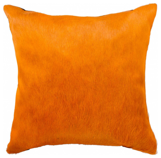 18"x18"x5" Orange Cowhide Pillow