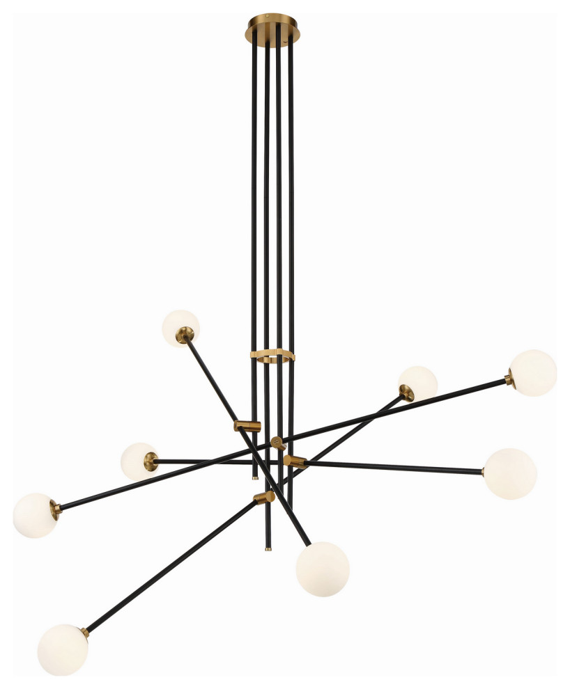 Cosmet Eight Light Chandelier, Coal and Aged Brass