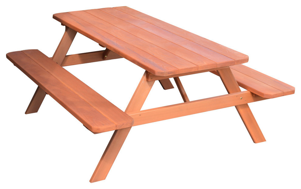 Cedar 6 Foot Picnic Table With Attached Benches Transitional