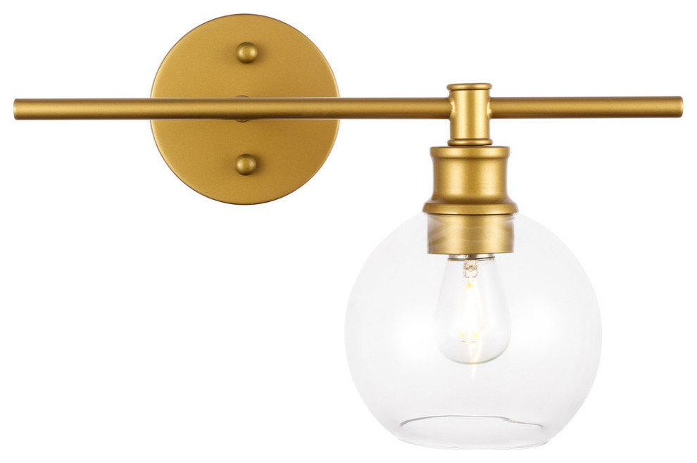 Living District 1-Light Brass and Clear Glass Right Wall Sconce