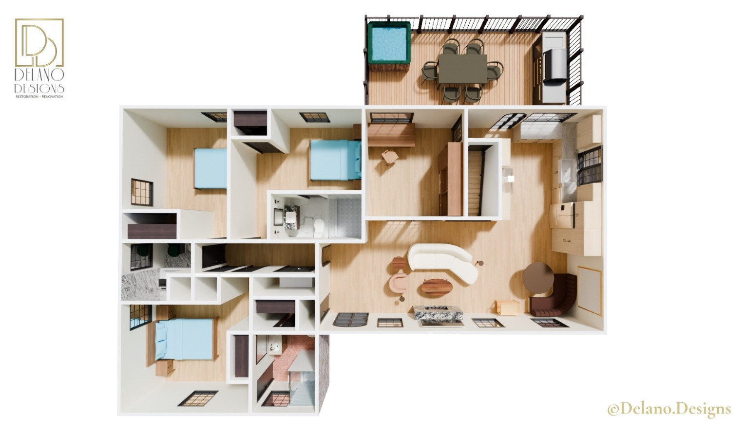 Example of a 1950s home design design in Atlanta