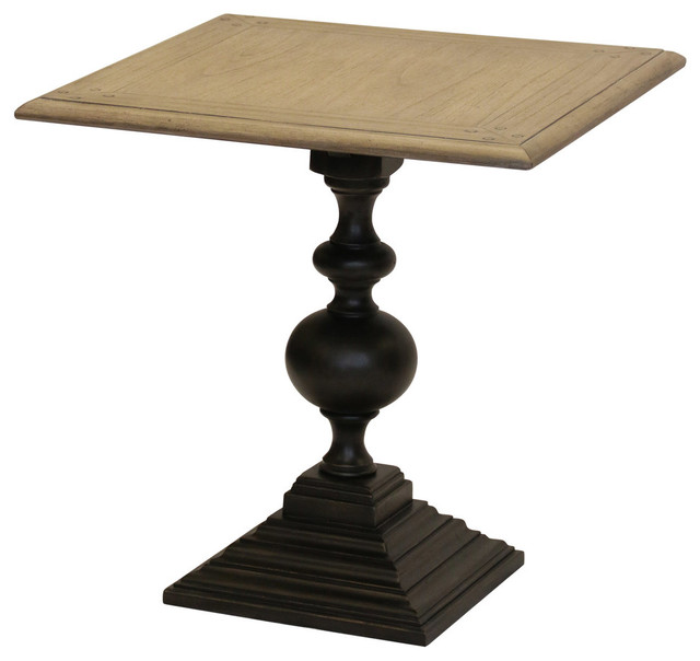 Colorado Square Top And Round Pedestal Base End Table Grey Sand Finish
