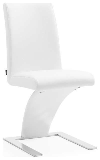 Modern Mesa Dining Chair in White Leatherette and Stainless Steel
