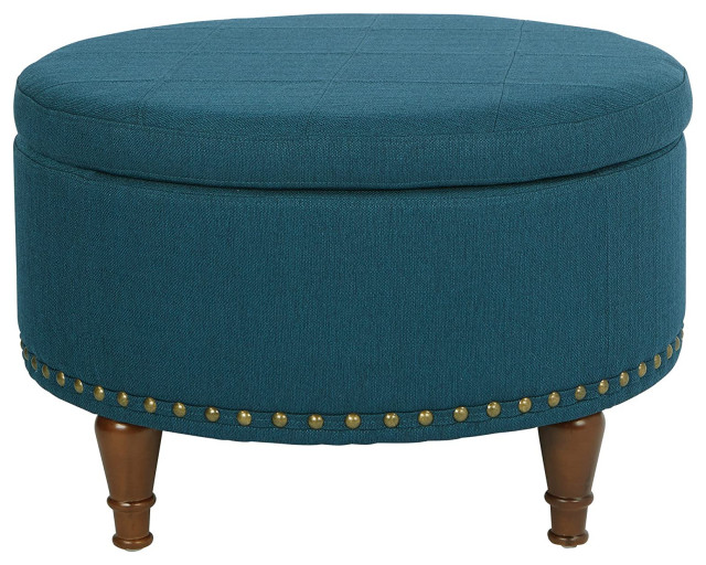 Elegant Storage Ottoman, Flip Over Lid With Serving Tray, Upholstered