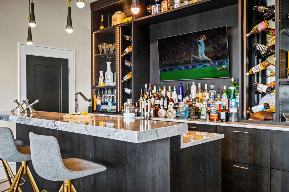 Luxury Home Bar with Marble Countertop - Mediterranean - Home Bar ...