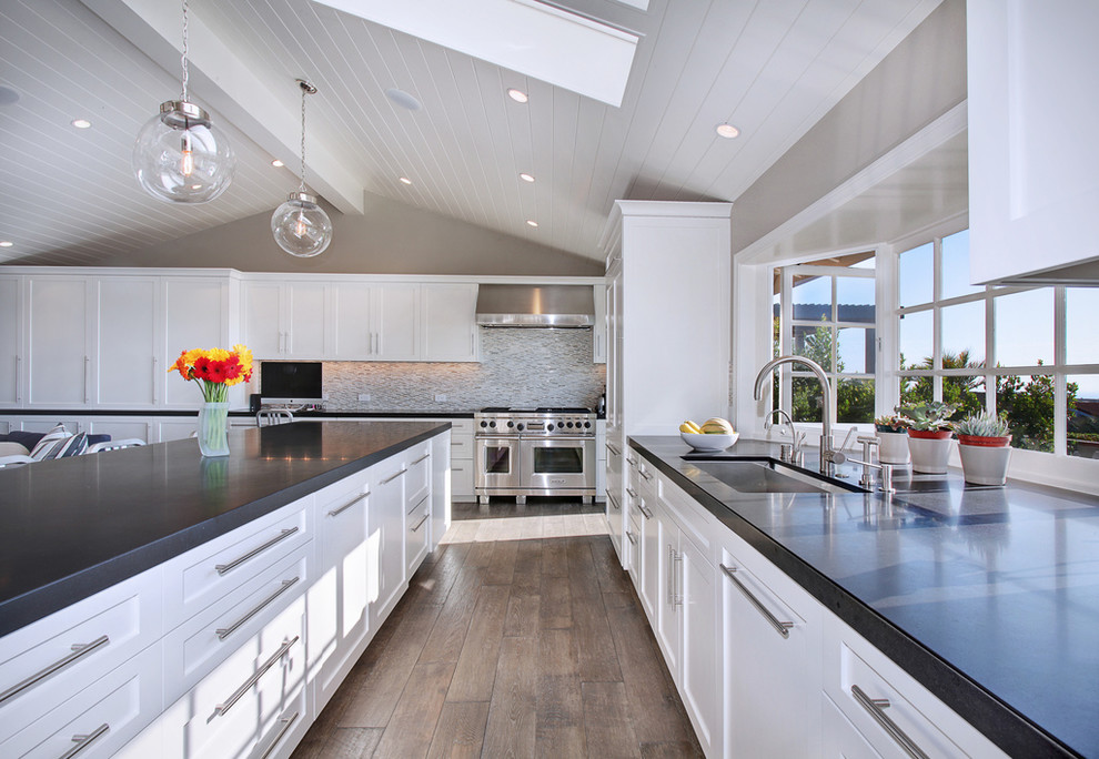 Transitional kitchen in Orange County with stainless steel appliances.