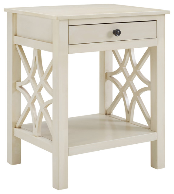 Whitley Antique White End Table, Antique White Side Table With Drawer