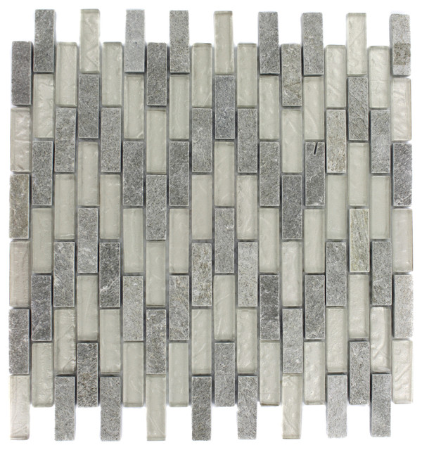 12"x12" Geological Brick Quartz Slate White Glass, Single Sheet
