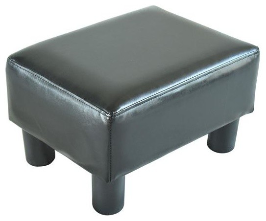 Homcom Modern Small Faux Leather Ottoman / Footrest Stool - Black