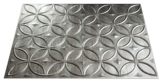 18"x24" Fasade Rings Backsplash Panel, Crosshatch Silver
