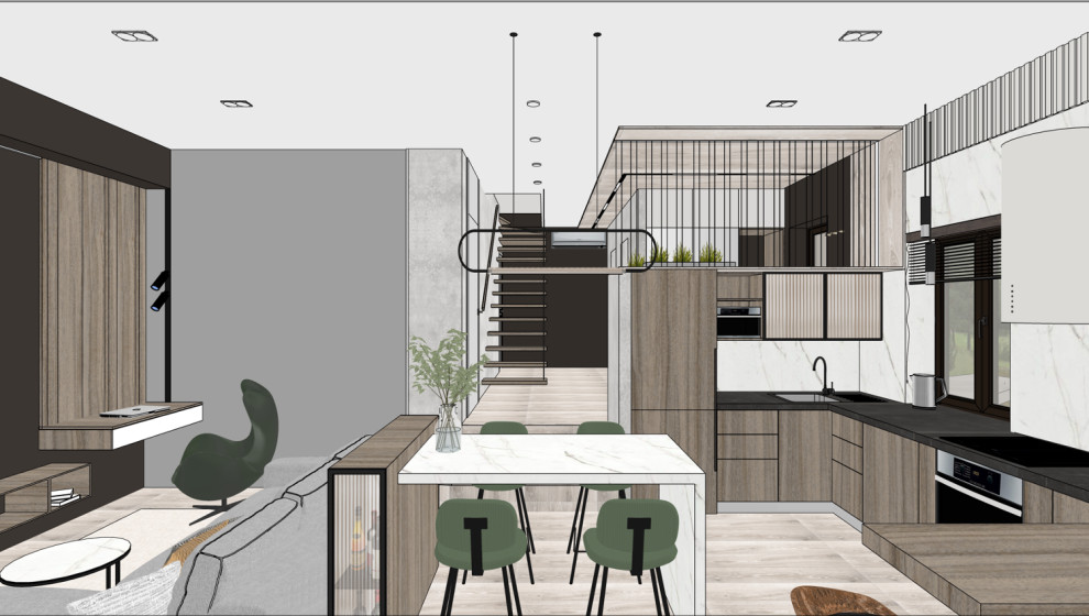 3д визуализация - кухня-гостиная