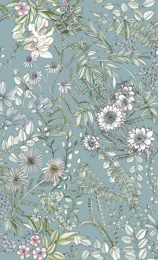 Full Bloom Blue Floral Wallpaper - Contemporary - Wallpaper - by