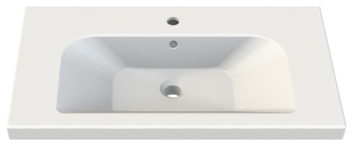 Rectangle White Ceramic Wall Mounted or Self Rimming Sink, One Hole