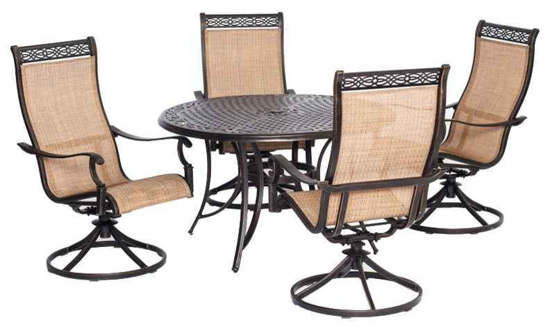 Manor 5 Piece Outdoor Dining Set With 4 Swivel Rockers Tropical Outdoor Dining Sets By The Mine
