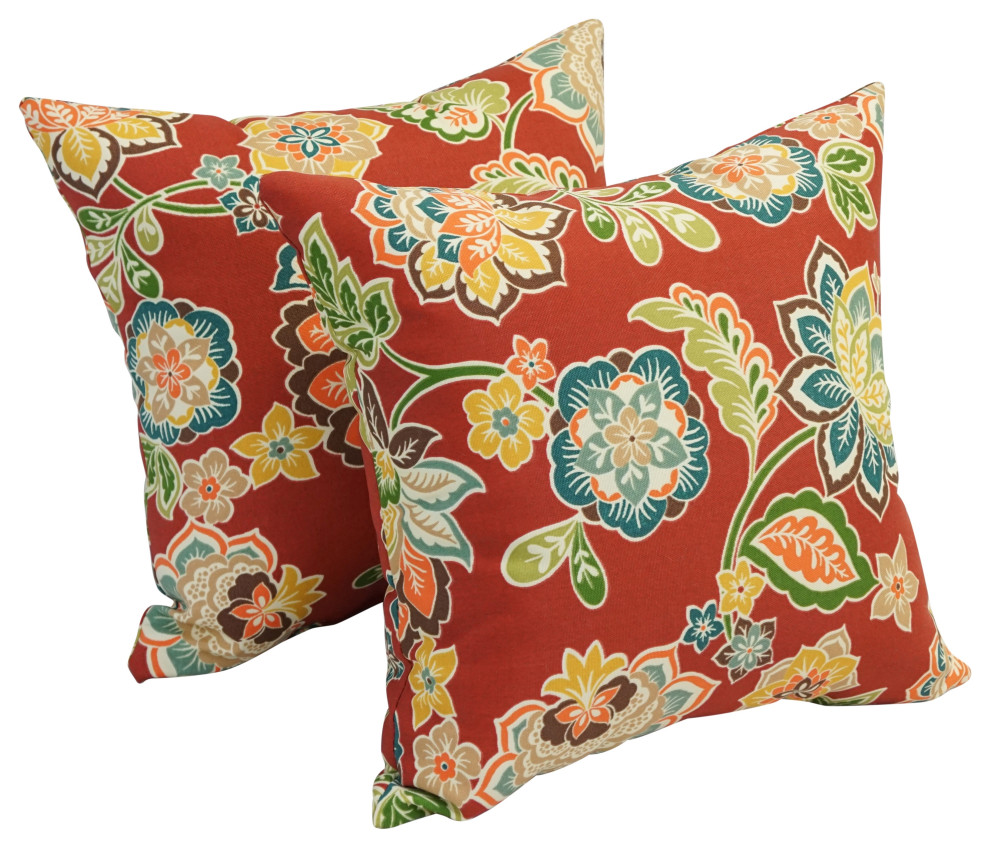 17" Square Polyester Outdoor Throw Pillows, Set of 4, Dejana Sangria