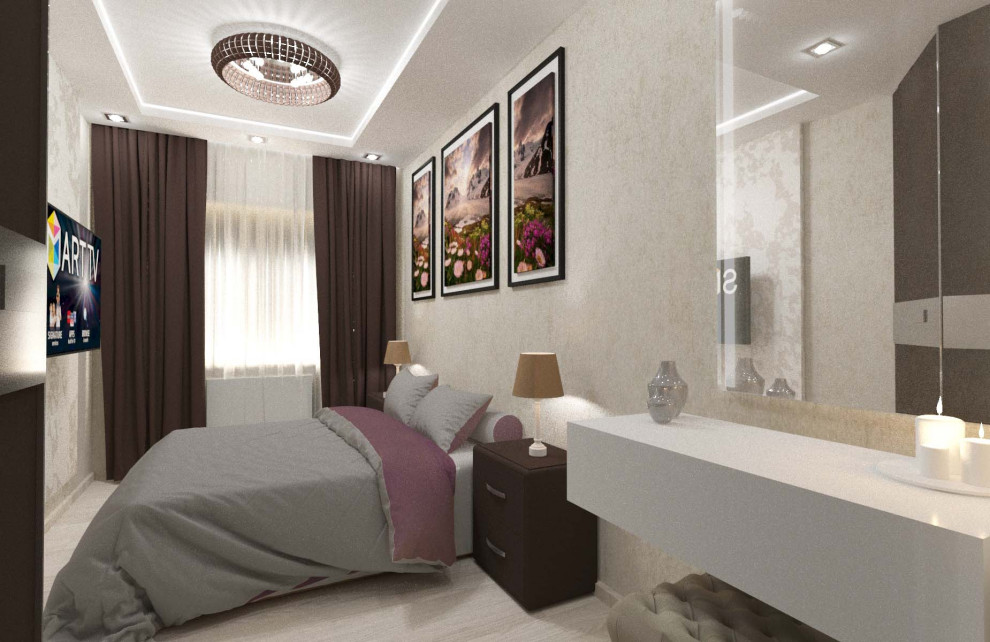 Светлая квартира для семиь из 3х человек. Визуализация гостинной и спальни.