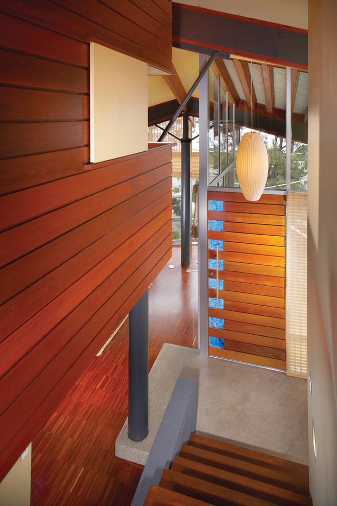 Photo of a contemporary wood staircase in Orange County.