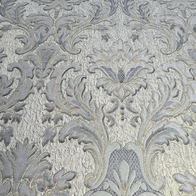 Gray silver gold Metallic crashed foil victorian damask Wallpaper, 8.5 ...